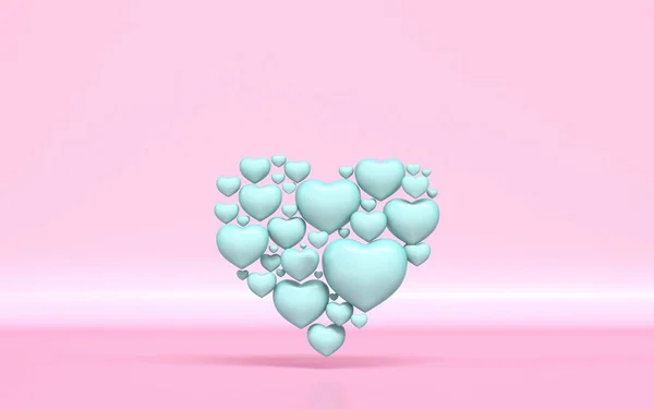 Green heart shape made of small hearts 3D — Stock Photo, Image