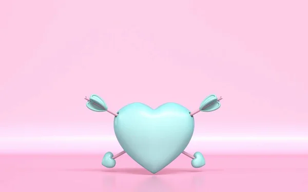 Pastel green heart with two Cupid's arrows 3D — Stock Photo, Image