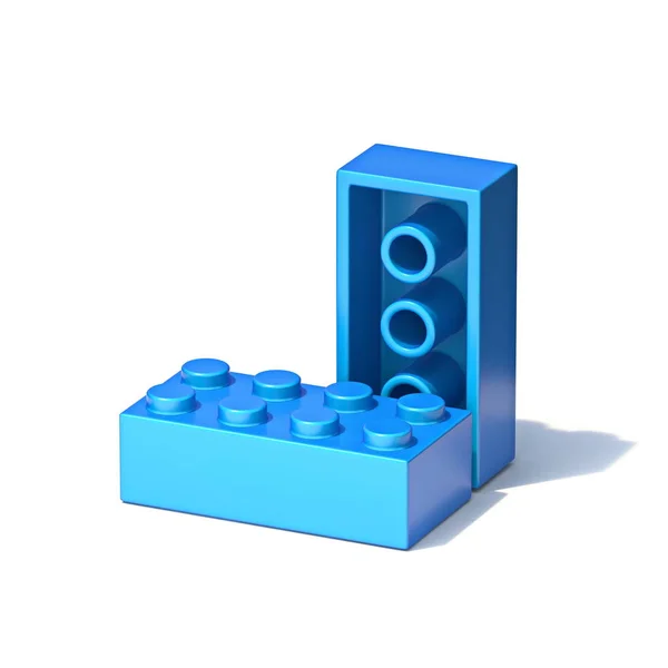 白い背景に隔離された2つの青いプラスチック製のおもちゃの建物のブロック3Dレンダリングイラスト — ストック写真