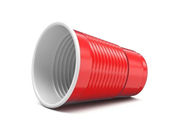 白い背景に隔離された赤いプラスチック製のカップ3Dレンダリングイラスト — ストック写真