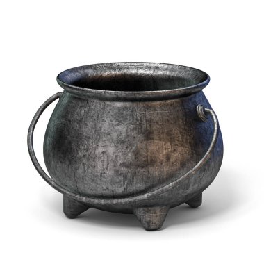 Empty iron cauldron 3D render illustration isolated on white background clipart