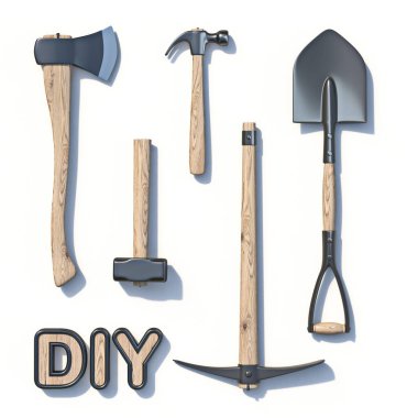DIY inşa aracı beyaz arkaplanda izole edilmiş 3D görüntüleme seti