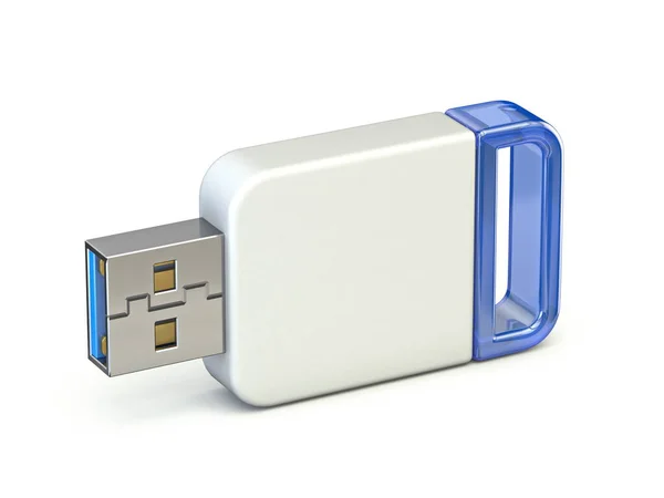 Branco Azul Usb Stick Renderizar Ilustração Isolada Fundo Branco — Fotografia de Stock