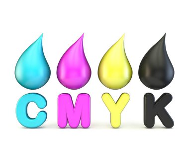 CMYK beyaz arkaplanda izole edilmiş 3B görüntüleme bırakıyor