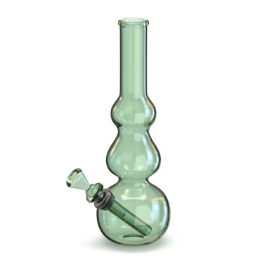 Beyaz arkaplanda yeşil cam bong 3D çizim izole