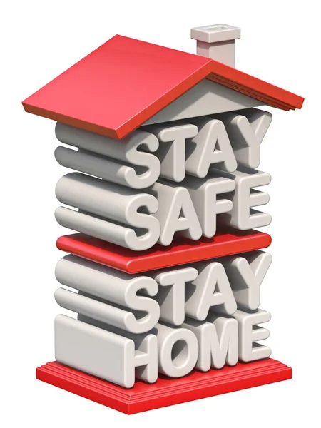 Текст Stay Safe Stay Home Формі Будинку Ілюстрація Візуалізації Ізольовано — стокове фото