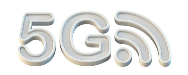 ホワイトの5Gアイコン3Dレンダリングイラストをホワイトの背景に分離 — ストック写真