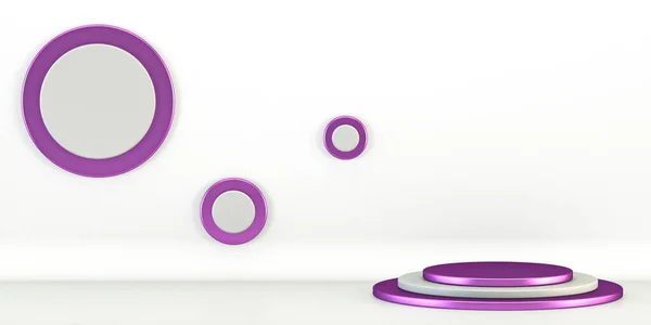 Фиолетовый Макет Подиума Рамками Круга Рендеринг Иллюстрации Белом Фоне — стоковое фото