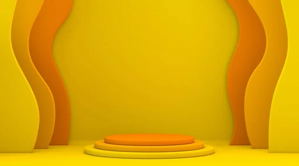 Forma Abstracta Amarillo Naranja Maqueta Ganador Podio Renderizado Ilustración Sobre —  Fotos de Stock