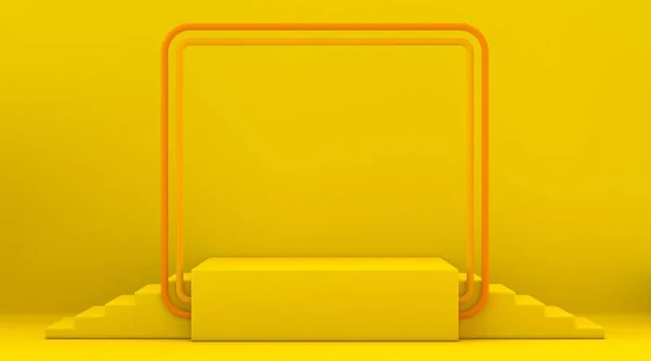 Oranžový Rám Schodištěm Vykreslení Žlutém Pozadí — Stock fotografie