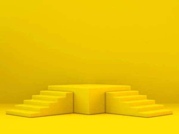 Podium Simétrico Vencedor Amarelo Ilustração Renderização Fundo Amarelo — Fotografia de Stock