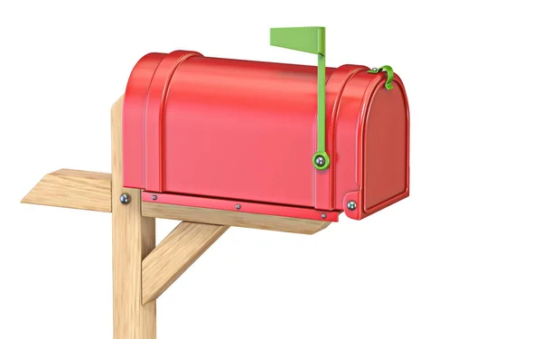 白い背景に隔離されたフラグを閉じた3Dレンダリングイラストを持つメールボックス — ストック写真