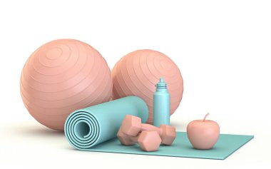 Mavi Pembe fitness konsepti 3D görüntüleme beyaz arkaplanda izole edildi