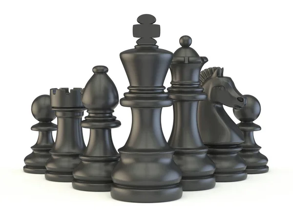 Black Chess Pieces Rendering Illustration Isolated White Background — Stock Photo, Image