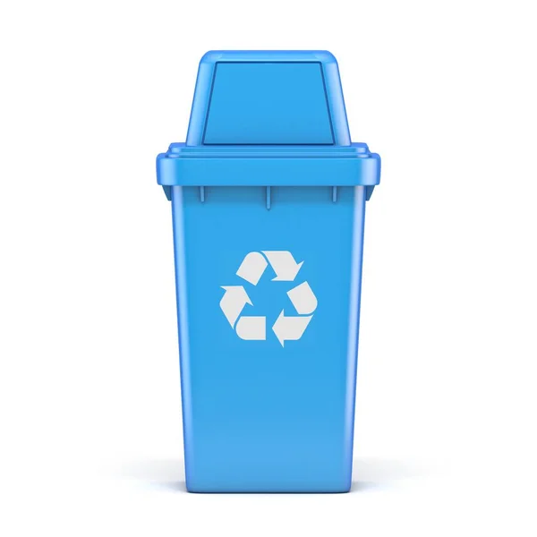 Reciclagem Plástico Azul Bin Renderização Ilustração Isolada Fundo Branco — Fotografia de Stock