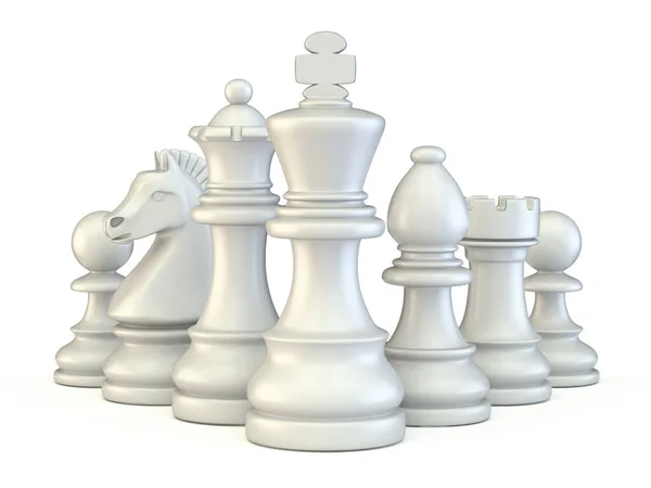 White Chess Pieces Render Illustration Isolated White Background — Stock Photo, Image