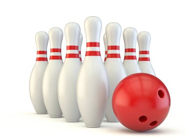 Bowling lobutları ve top 3 boyutlu görüntüleme beyaz arkaplanda izole edildi