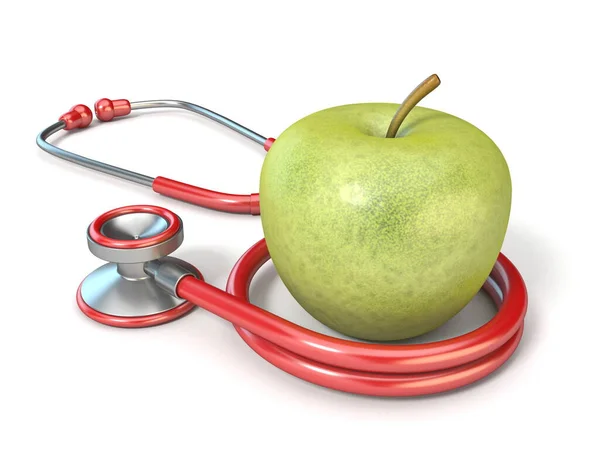 Stethoscope Green Apple Render Illustration Isolated White Background — Stock Photo, Image