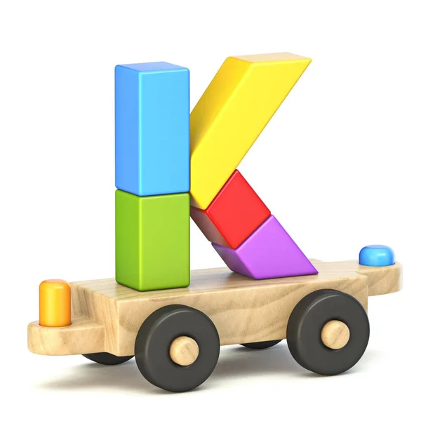 木制火车字体字母K 3D渲染图形孤立在白色背景 — 图库照片
