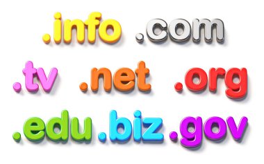 Web sitesi sunucu ve İnternet alan adları 3B görüntüleme beyaz arkaplanda izole edildi