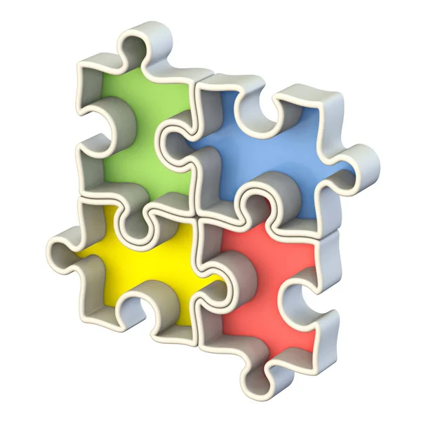 Vier Grundlegende Farb Puzzle Render Illustration Isoliert Auf Weißem Hintergrund — Stockfoto