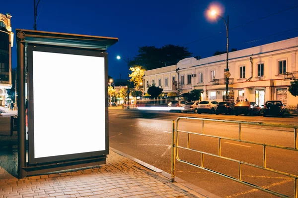Blank advertising display at a bus stop