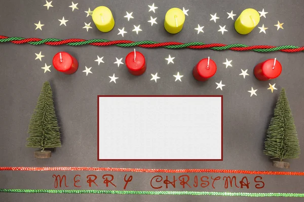 Tarjeta de felicitación con decoración festiva y texto - Feliz Navidad — Foto de Stock