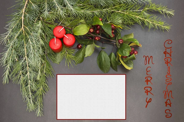 Wenskaart met feestelijke decoratie en tekst - Merry Christmas — Stockfoto