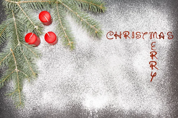 Wenskaart met feestelijke decoratie en tekst - Merry Christmas — Stockfoto