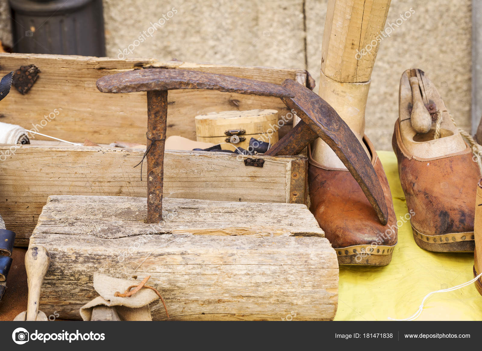 Old Wooden Tools Work Footwear Artisan Way Stock Photo Luismicss Old Wooden Tools Work Footwear Artisan Way Stock Photo