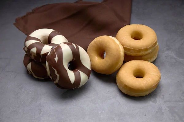 Delicioso Grupo Donuts Doces Conceito Alimento — Fotografia de Stock