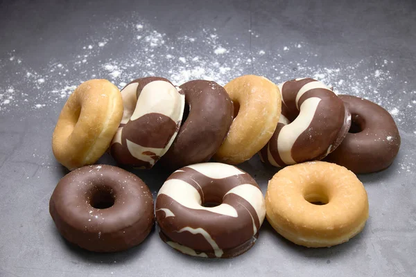 Delicioso Grupo Donuts Doces Conceito Alimento — Fotografia de Stock