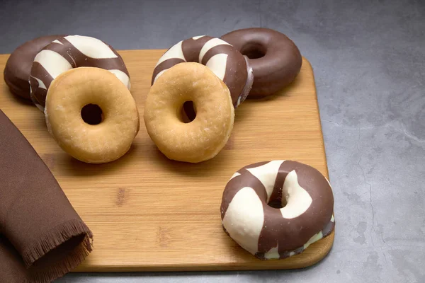 Delicioso Grupo Donuts Doces Conceito Alimento — Fotografia de Stock