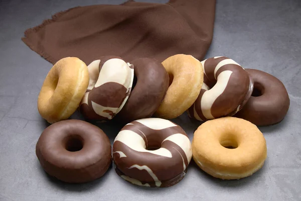 Delicioso Grupo Donuts Doces Conceito Alimento — Fotografia de Stock