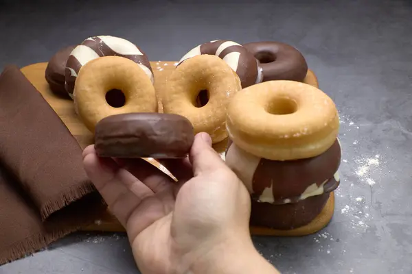Delicioso Grupo Donuts Doces Conceito Alimento — Fotografia de Stock
