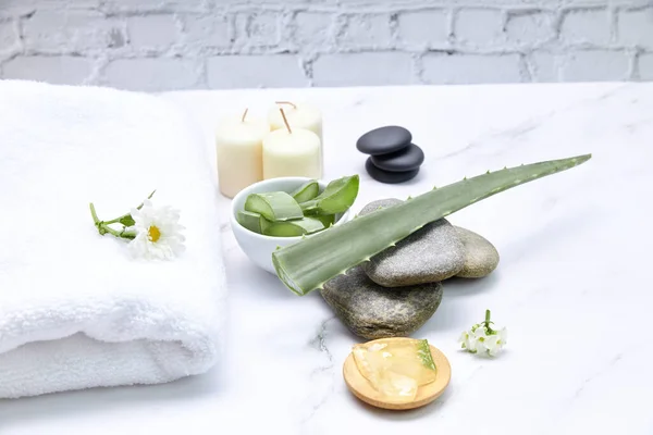 Extracto Aloe Vera Para Tratamiento Piel Del Spa Concepto Cuidado —  Fotos de Stock