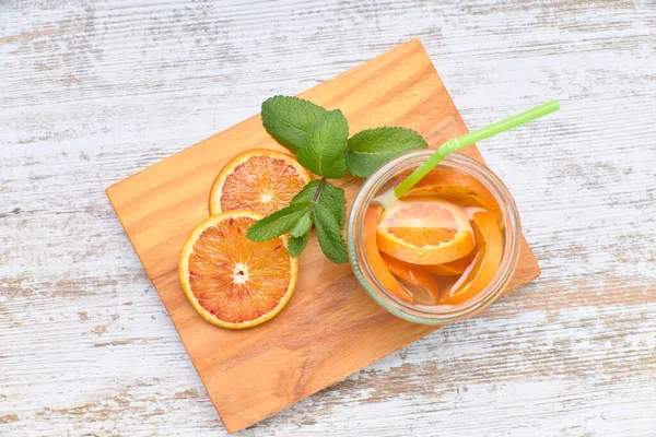 Glazen Pot Met Natuurlijke Gezonde Sinaasappel Begrip Gezondheid Ecologie — Stockfoto