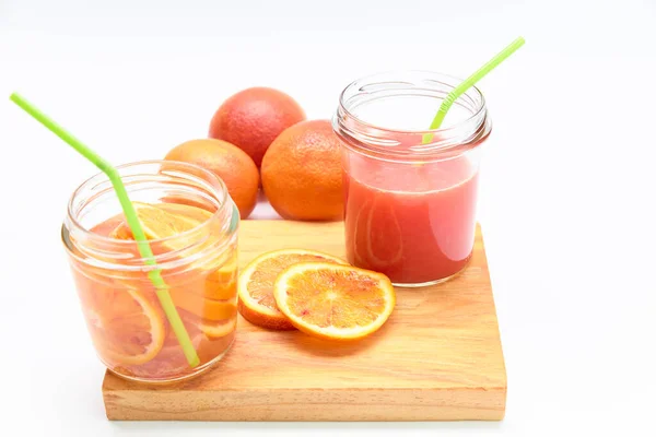 Potten Sinaasappel Zelfgemaakt Rood Sinaasappelsap Concept Voor Gezonde Drank — Stockfoto