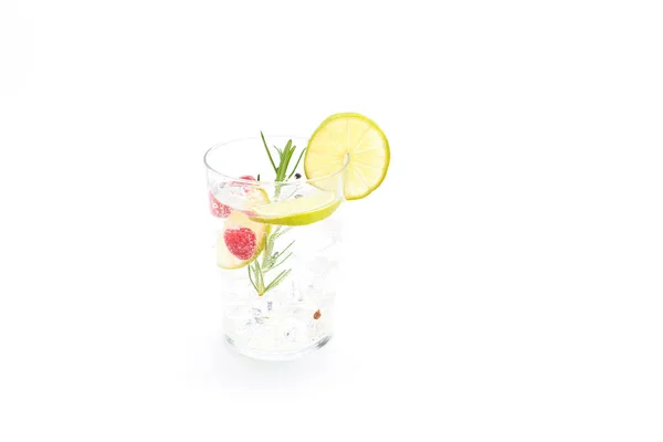 Pot Tonique Avec Glace Une Tranche Citron Avec Quelques Fruits — Photo