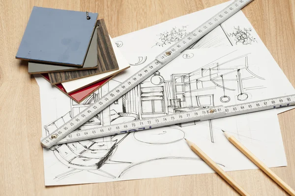 Architecture rolls of architectural plans for the project of architect blueprints. — Stock Photo, Image