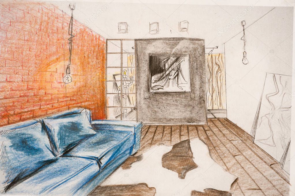 Interior Design Drawn Pencil Sketch Drawing — Stock Photo © ssergio