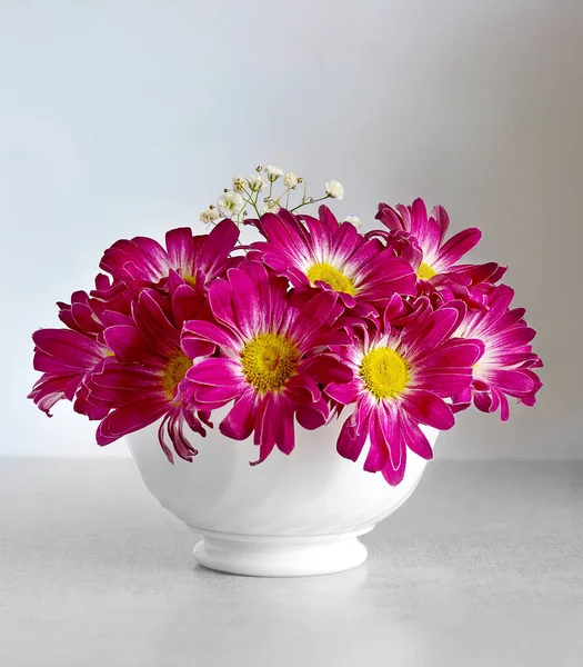Хризантемы ваза белый фон — стоковое фото