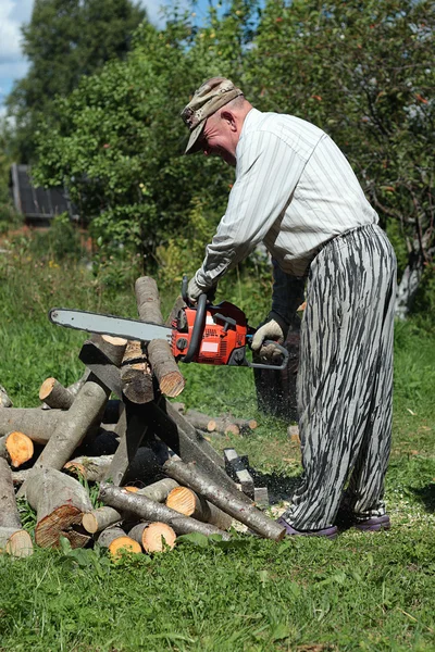 Yakacak odun kesmek için testere — Stok fotoğraf