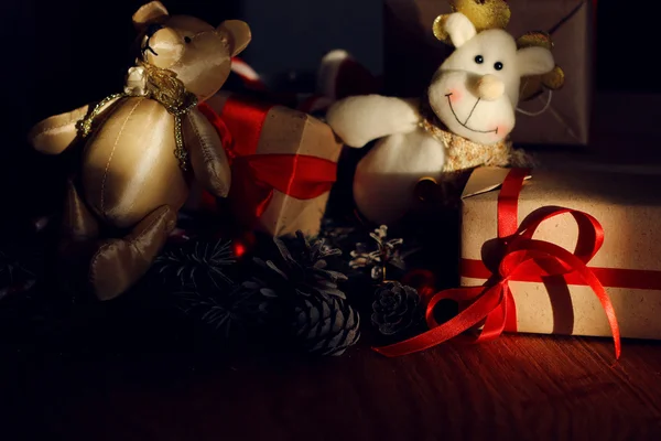 Zweige eines Tannenzapfens Weihnachtsgeschenk Spielzeug — Stockfoto