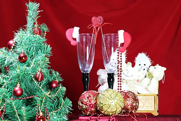 Nowy rok drzewo dekoracje okulary — Zdjęcie stockowe