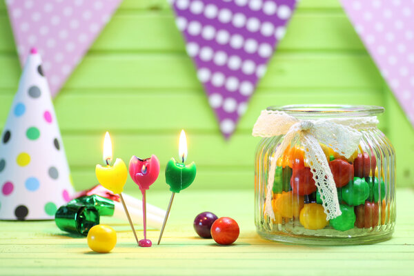 color candy in glass jar