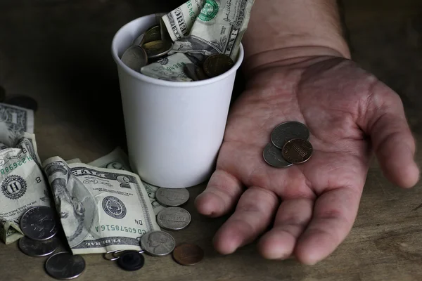 Begging coin money — Stock Photo, Image