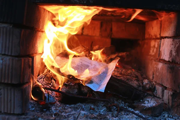 Płomień ogień w piecu — Zdjęcie stockowe