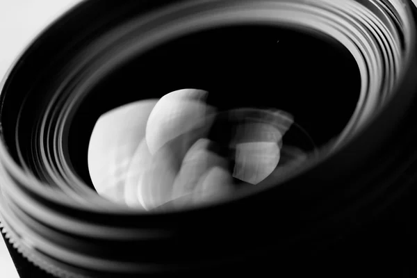 Lens reflection black and white photo — Stock Photo, Image