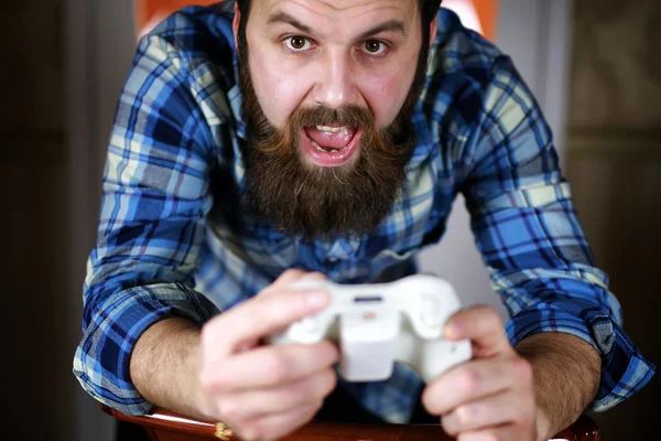 Man met baard video spel — Stockfoto